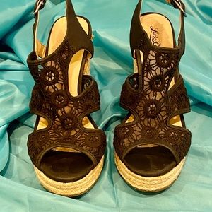 Lucky Brand Black Crochet lace wedge